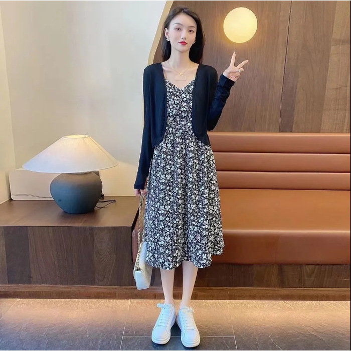 플라워 나시 원피스+가디건 세트