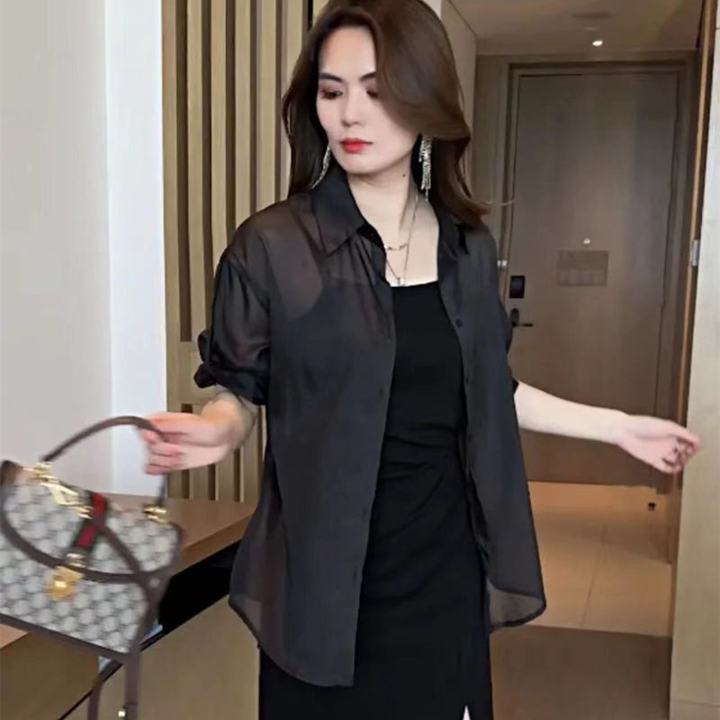 디자이너 여름 자외선 차단 심풀 블라우스