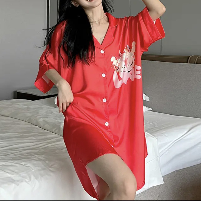 얇은 하프 프렌치 나이트 셔츠