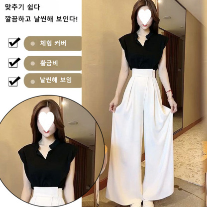 캐주얼 상의 와이드 팬츠 상하 세트
