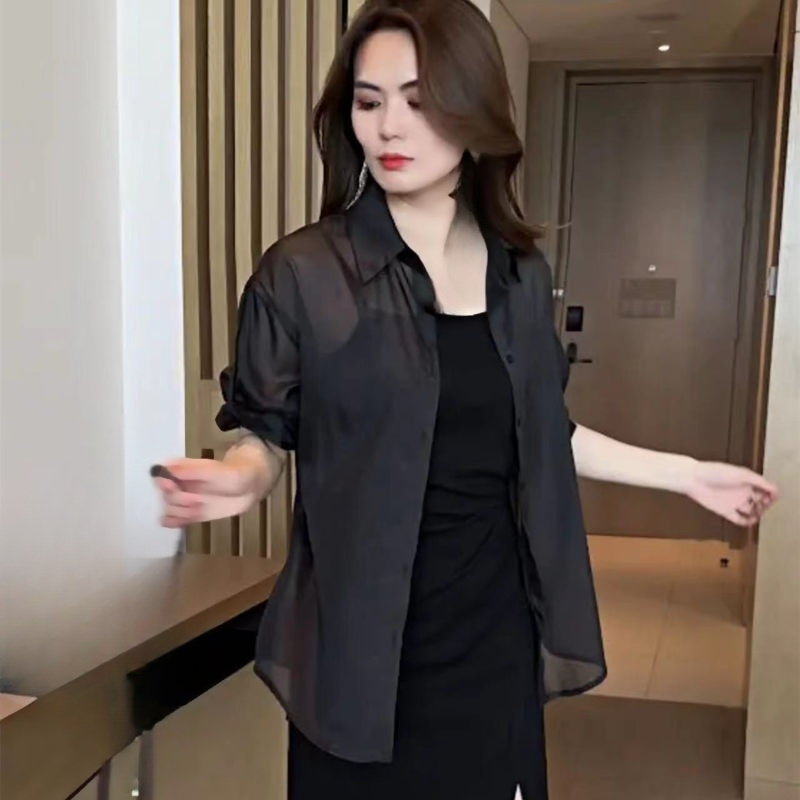 디자이너 여름 자외선 차단 심풀 블라우스