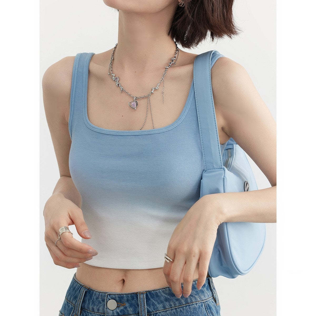 CHICVEN「夏日度假」韓版漸變色短款吊帶無袖背心女上衣夏