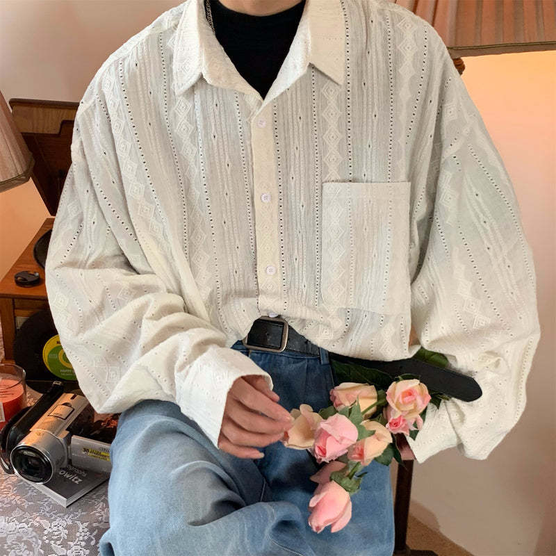 法式復古鏤空長袖襯衫秋季慵懶風小眾設計感寬鬆潮流襯衣