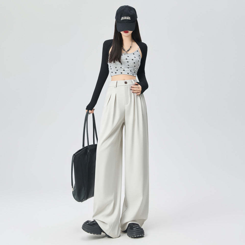 春季新款西褲小個子高腰垂感寬鬆直筒大碼雅痞休閒闊腿褲