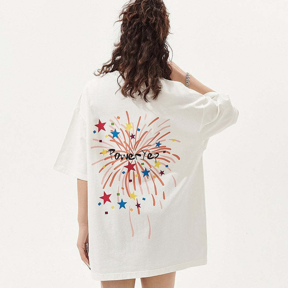 白色印花短袖t恤女夏季新款美式復古情侶寬鬆oversize上衣