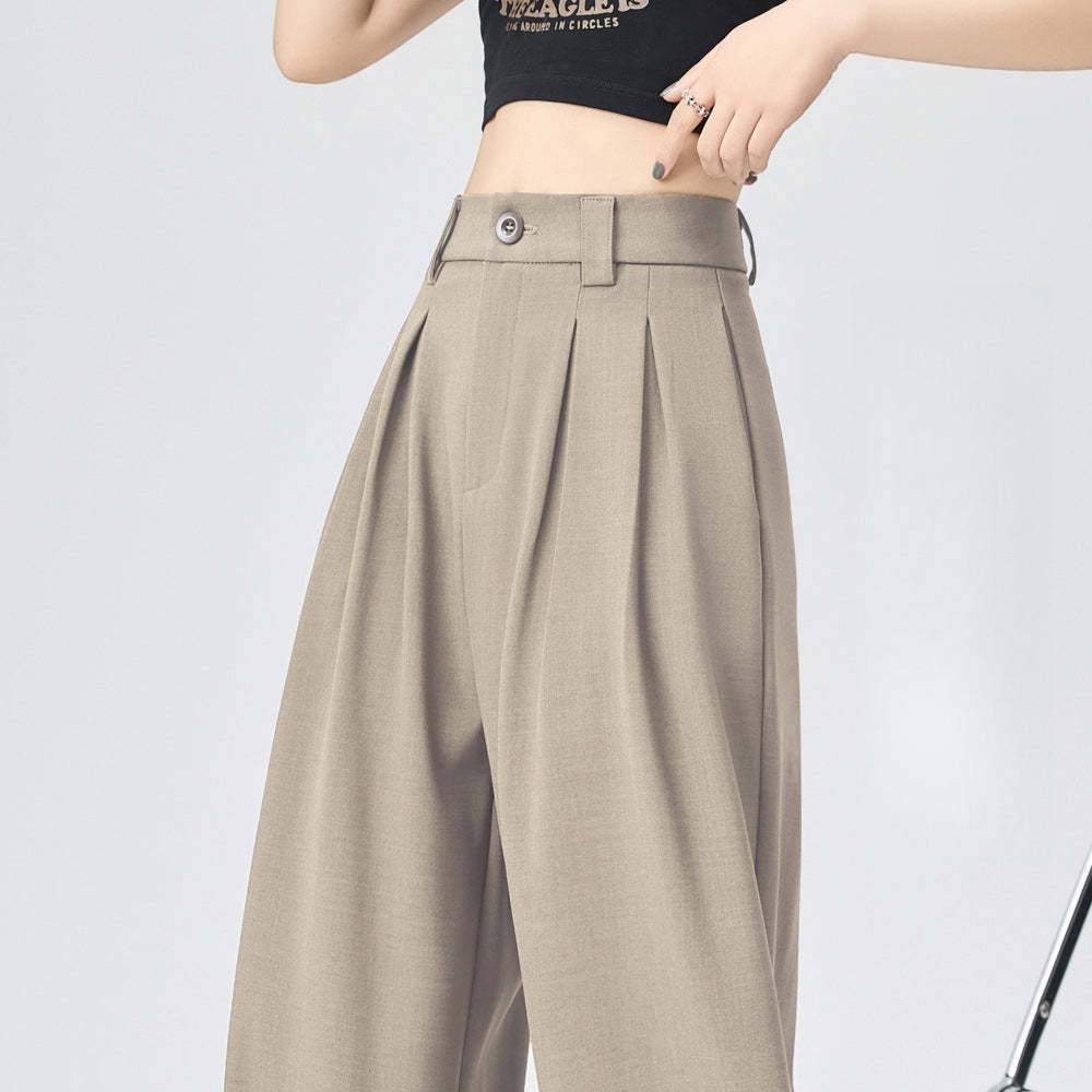 春季新款西褲小個子高腰垂感寬鬆直筒大碼雅痞休閒闊腿褲