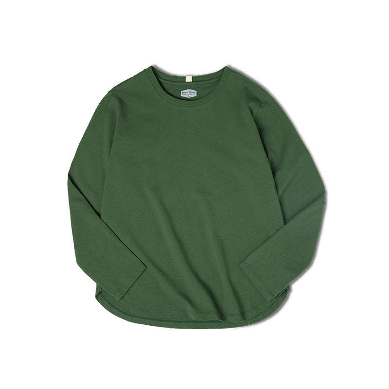 馬登女裝 雙紗純棉T恤女微落肩圓領衛衣春秋學生基礎款打底衫