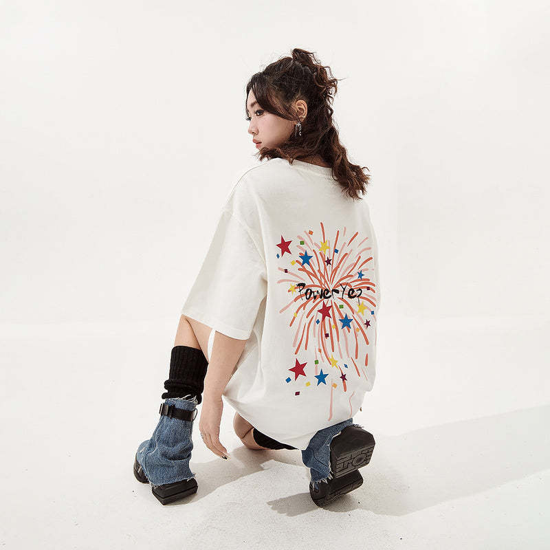 白色印花短袖t恤女夏季新款美式復古情侶寬鬆oversize上衣