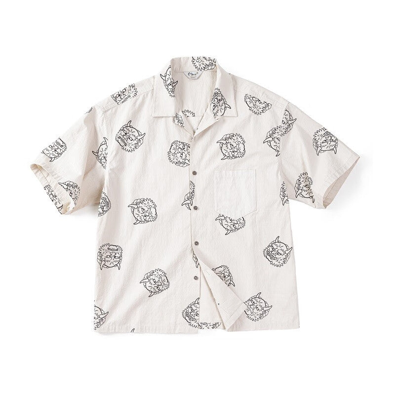 馬登女裝 日式復古印花襯衫夏季純棉休閒寬鬆短袖襯衣小眾上衣外套