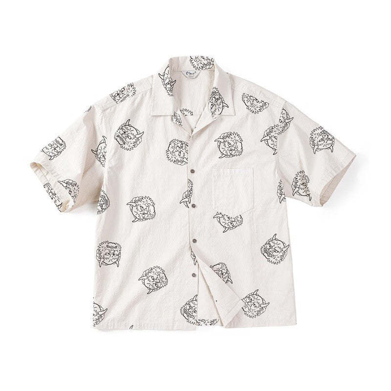 馬登女裝 日式復古印花襯衫夏季純棉休閒寬鬆短袖襯衣小眾上衣外套