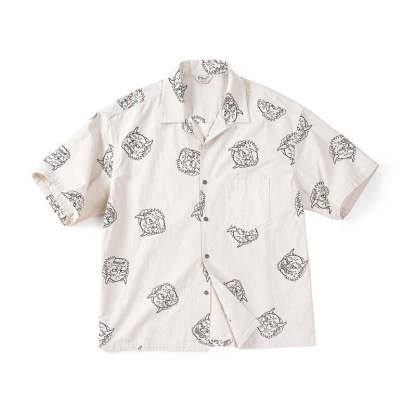 馬登女裝 日式復古印花襯衫夏季純棉休閒寬鬆短袖襯衣小眾上衣外套