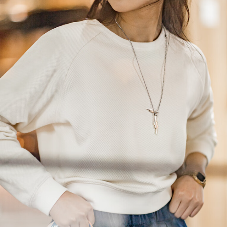 馬登女裝 設計感高腰圓領衛衣小個子內搭打底衫提花長袖T恤上衣