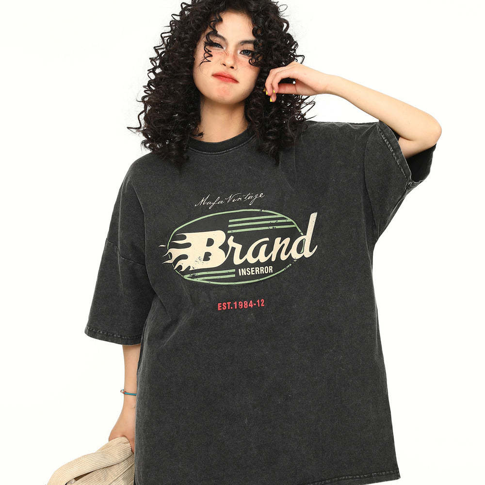 夏季新款美式水洗深棕色短袖T恤女寬鬆TEE