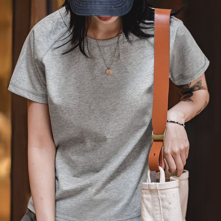 馬登女裝 新疆棉圓領短袖T恤夏季基礎百搭半袖衫Vintage純色插肩體恤