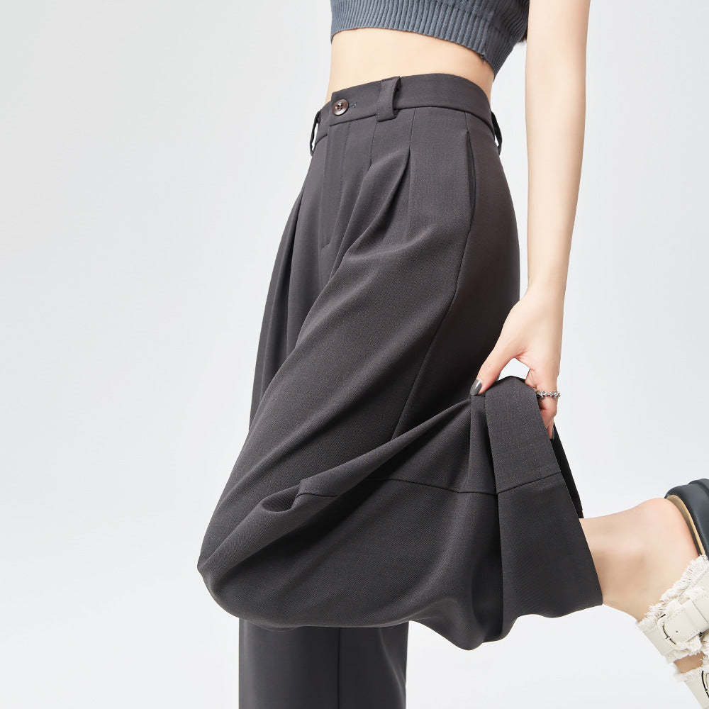 春季新款西褲小個子高腰垂感寬鬆直筒大碼雅痞休閒闊腿褲