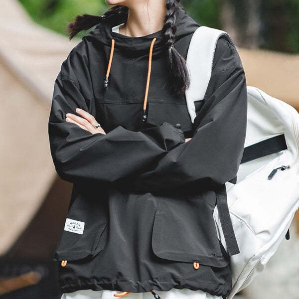 馬登女裝 山系戶外休閒多口袋連帽衣防風套頭上衣美式夾克外套