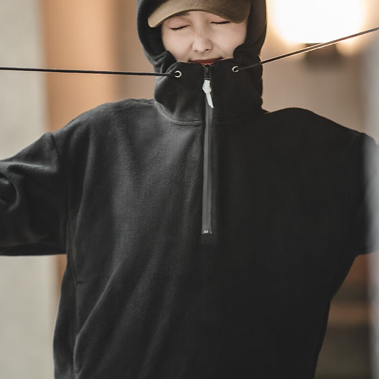 馬登女裝 秋冬新款連帽衛衣加絨保暖套頭衫軟糯純色慵懶風學生衛衣