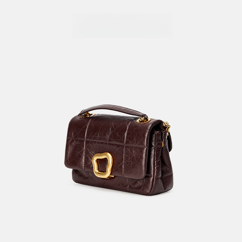 小號巧克力包新款牛皮斜挎鏈條軟手機包小方包