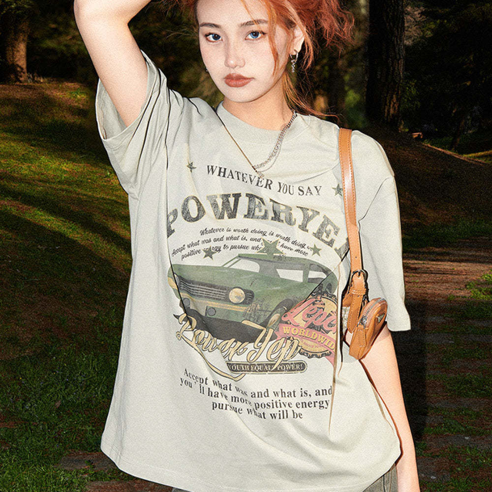 美式復古牛油果綠純棉短袖T恤女小眾半袖上衣夏裝寬鬆oversize