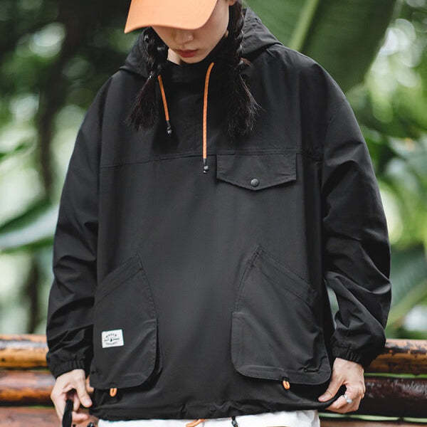 馬登女裝 山系戶外休閒多口袋連帽衣防風套頭上衣美式夾克外套