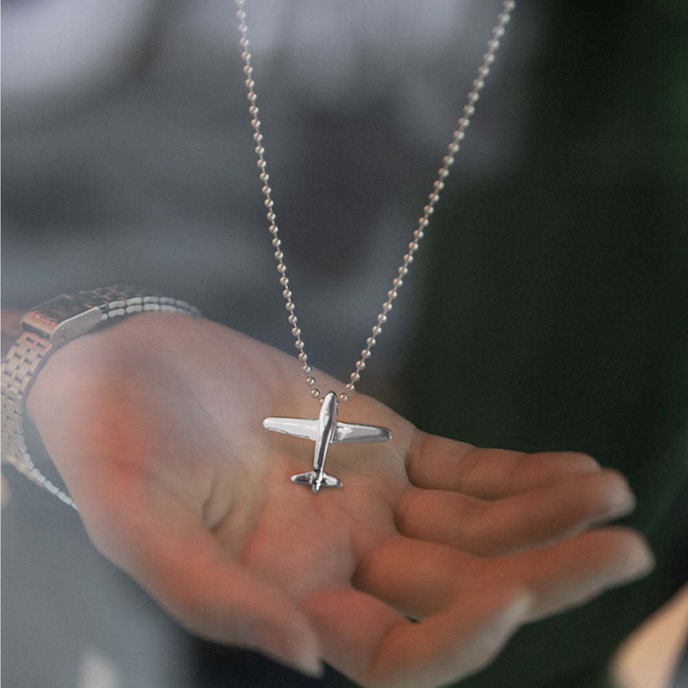 馬登女裝 二戰飛機小閃電純銀吊墜毛衣項鍊掛墜飾品牛皮繩