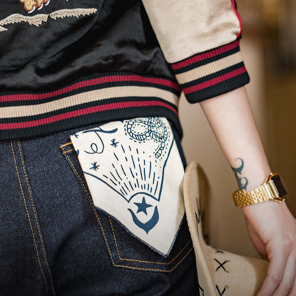 馬登女裝 美式航海圖方巾扣飾品阿美哢嘰頭巾領巾手帕艺文發帶