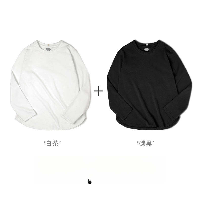 馬登女裝 雙紗純棉T恤女微落肩圓領衛衣春秋學生基礎款打底衫