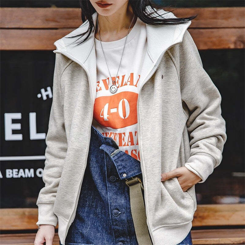 馬登女裝 美式休閒搖粒絨連帽衛衣男女同款秋冬加絨短款開衫外套上衣