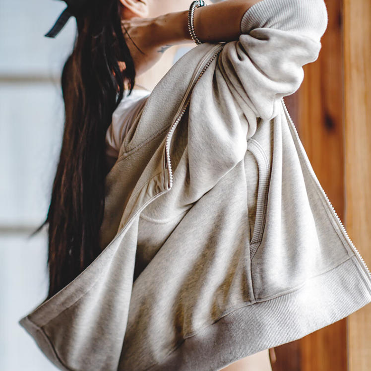 馬登女裝 美式休閒搖粒絨連帽衛衣男女同款秋冬加絨短款開衫外套上衣