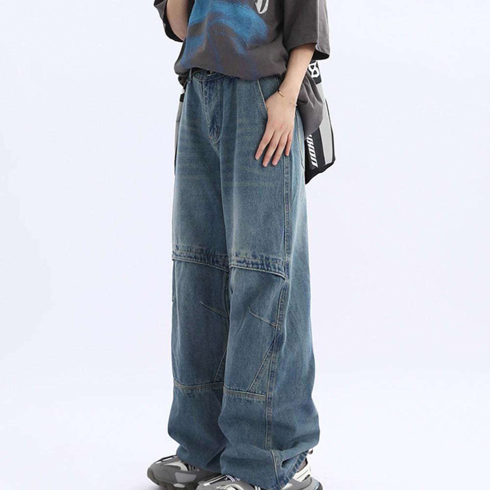 美式oldschool寬鬆闊腿老爹牛仔褲女嘻哈街舞長褲