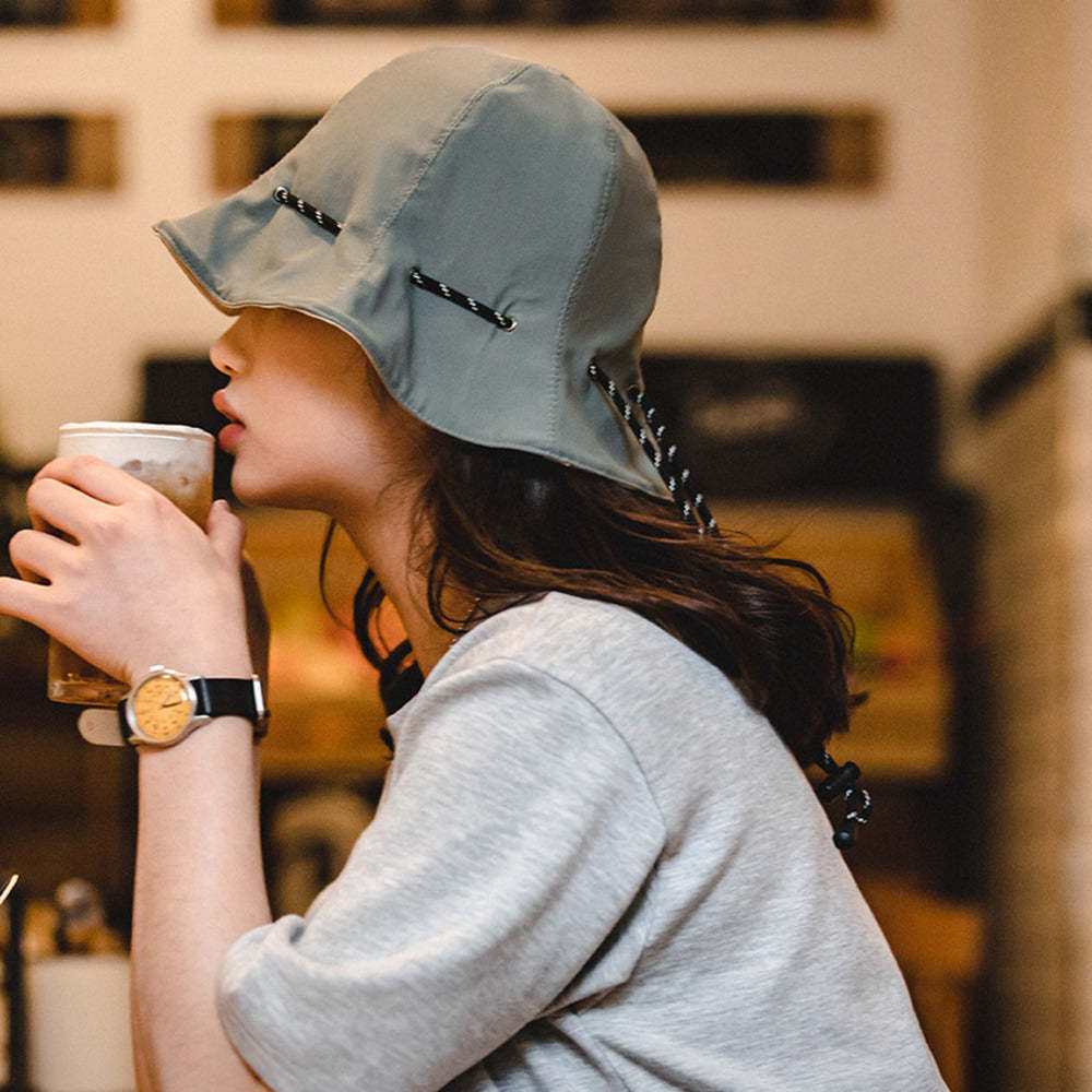 馬登女裝 黑色兩用漁夫帽便攜手提零錢包錢袋帽遮陽帽子男女秋