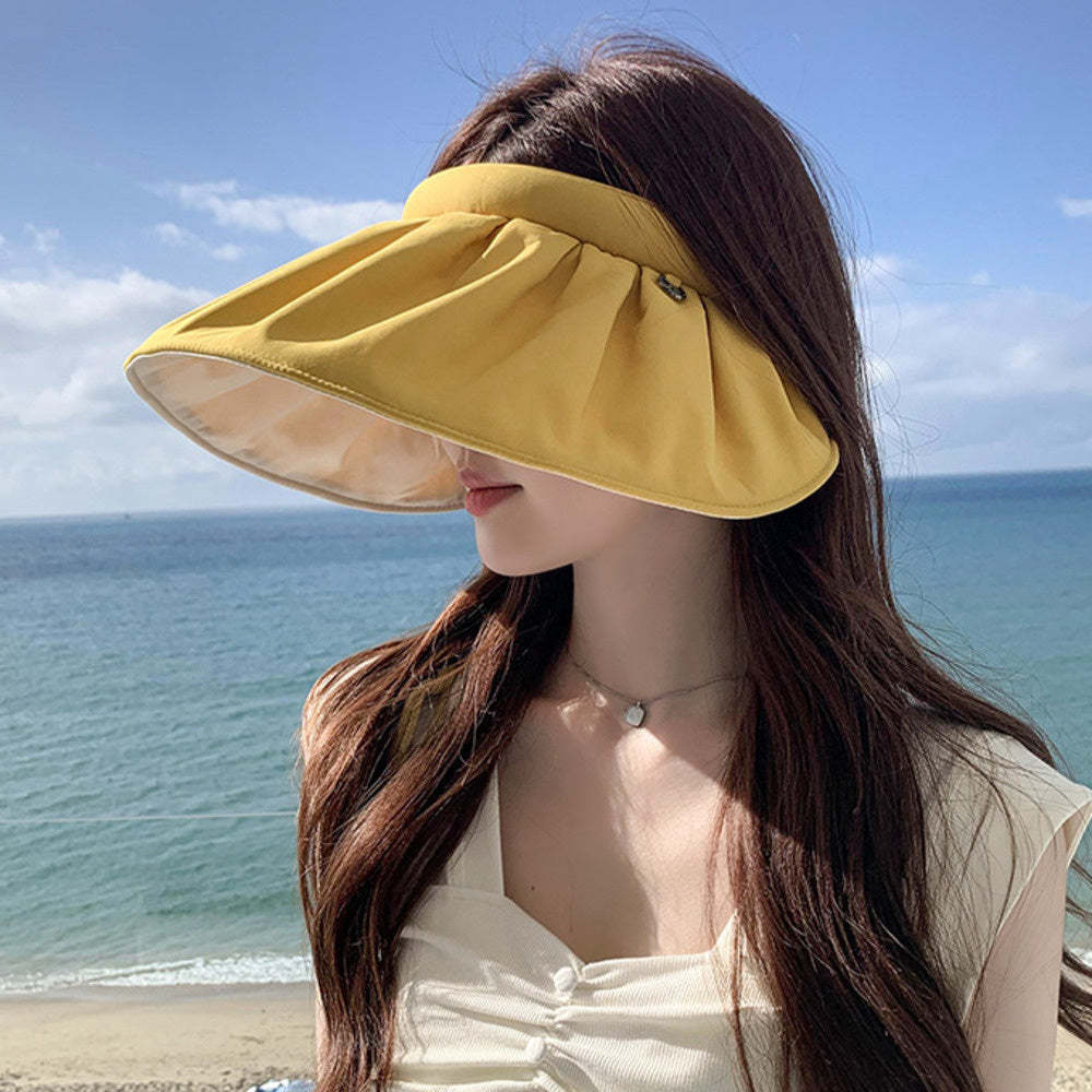 UPF50+貝殼防曬帽女夏季防紫外線太陽帽空頂發箍遮陽帽大帽檐騎行