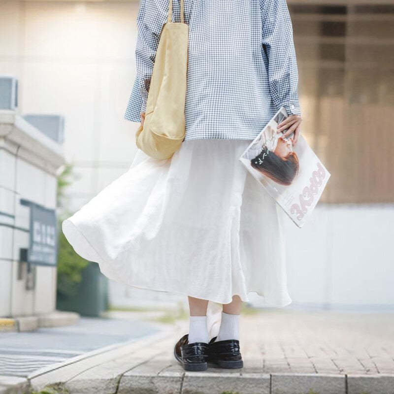 馬登女裝 法式初戀半身裙小個子高腰a字溫柔白色長裙設計感小眾裙