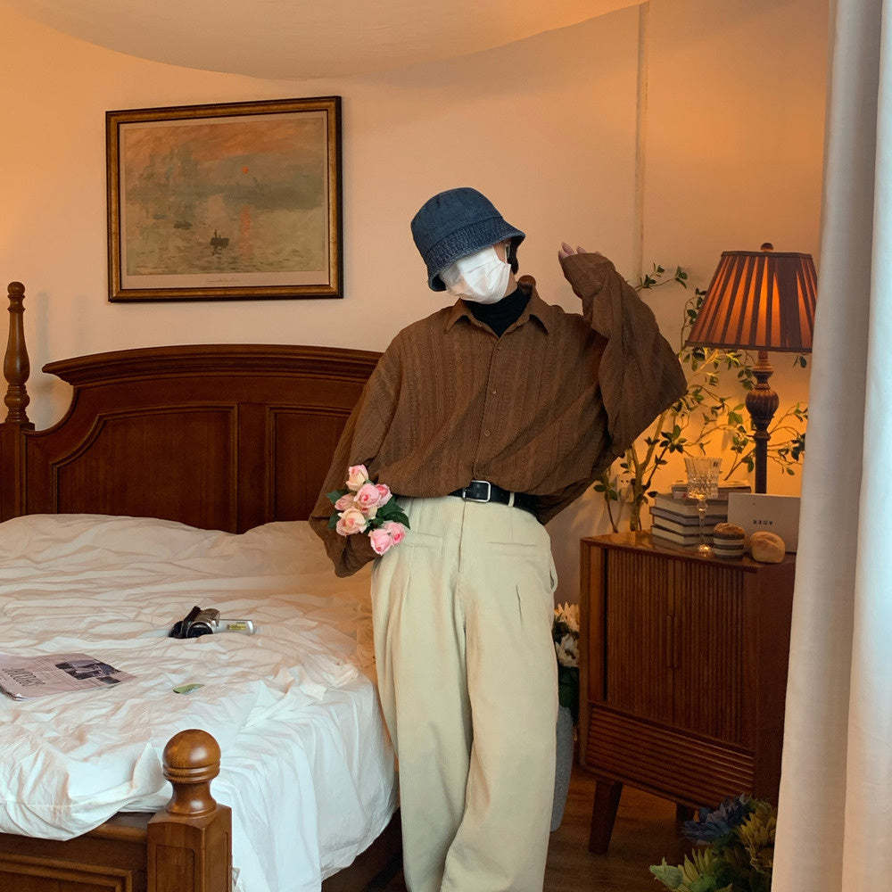 法式復古鏤空長袖襯衫秋季慵懶風小眾設計感寬鬆潮流襯衣