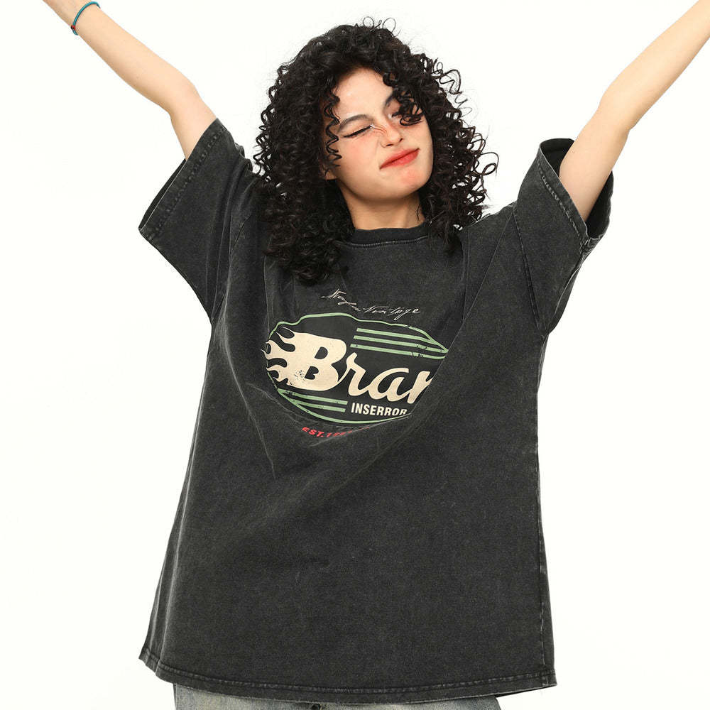 夏季新款美式水洗深棕色短袖T恤女寬鬆TEE