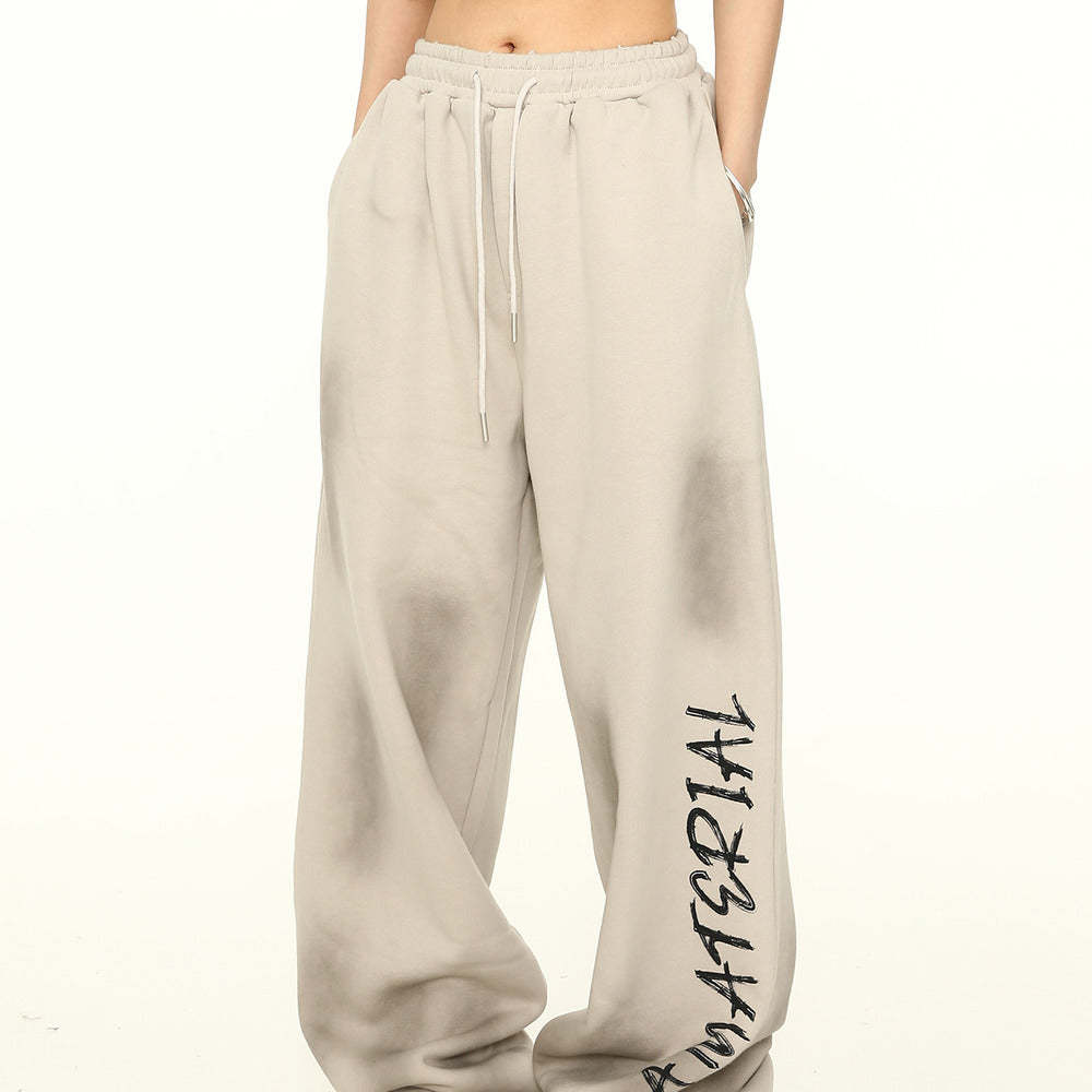 美式寬鬆闊腿衛褲女塗鴉廢土風高街褲子嘻哈長褲