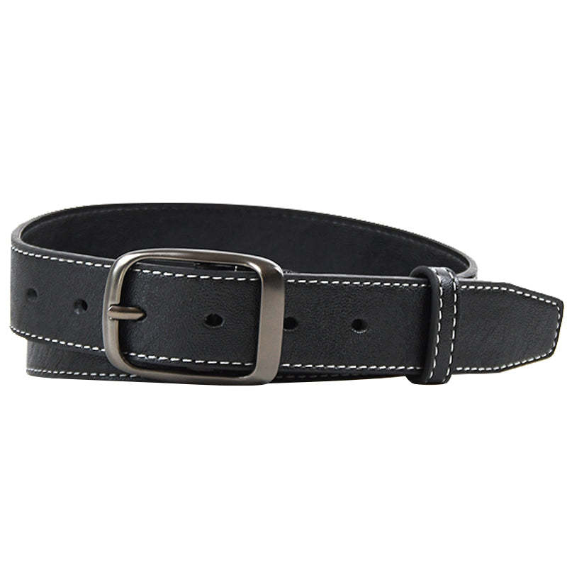 明線黑色皮帶方扣腰帶女牛仔褲時尚簡約ins褲帶