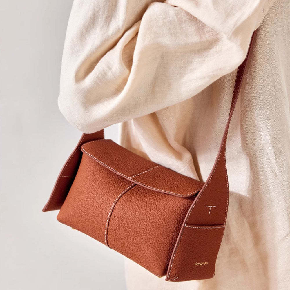 mini屋簷包春夏頭層牛皮通勤斜挎hobo包