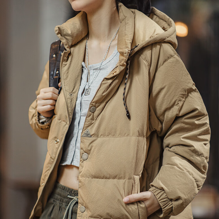 馬登女裝 90白鴨絨羽絨服連帽外套冬季加厚寬鬆麵包服女