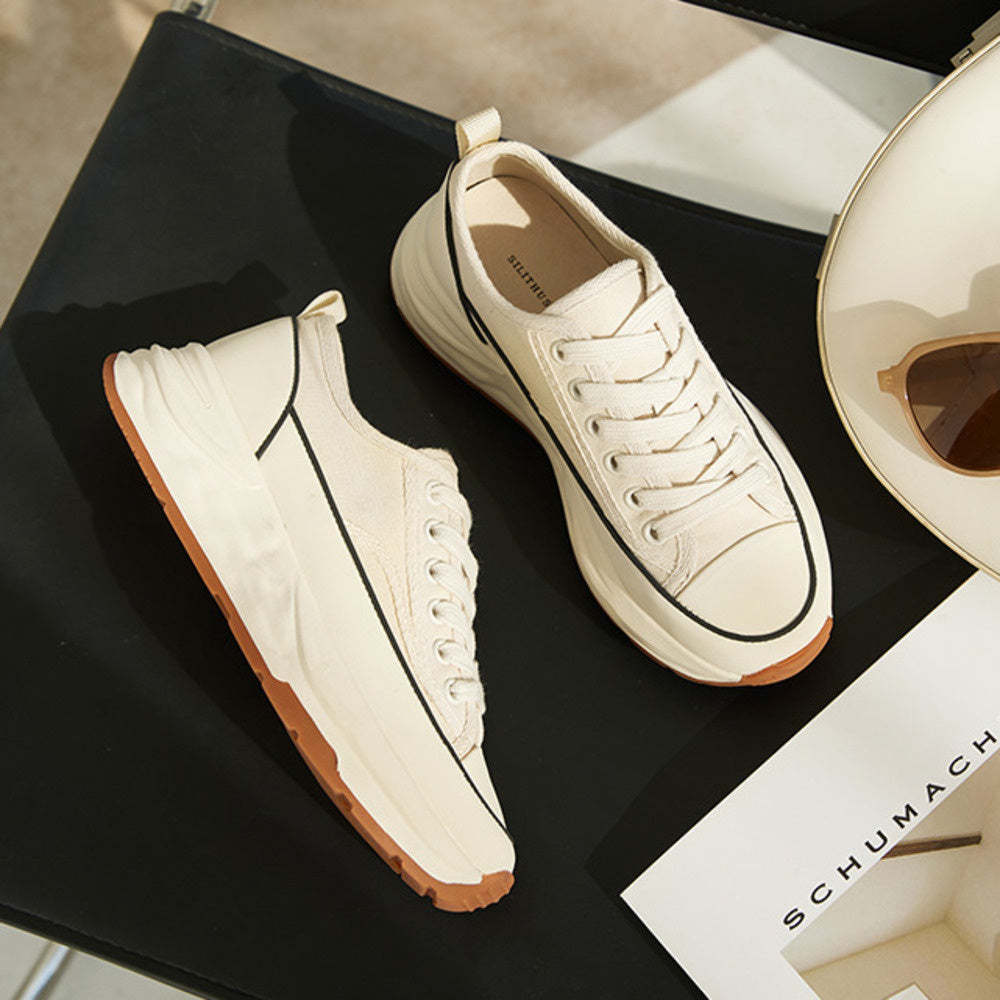 厚底增高帆布鞋女溶解平底小白鞋女