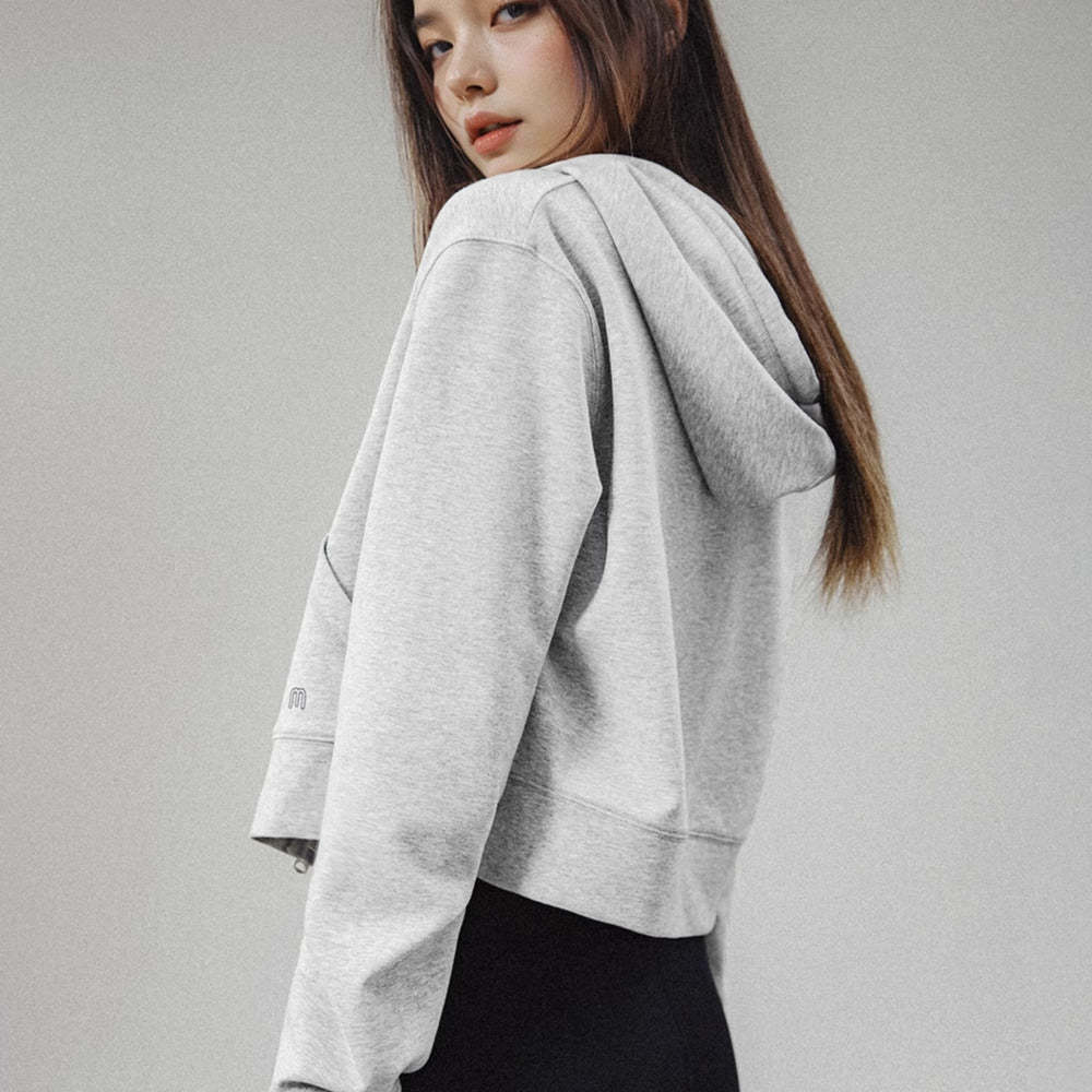 馬登女裝 美式高腰短衛衣修身灰色連帽拉鍊衛衣開衫運動外套
