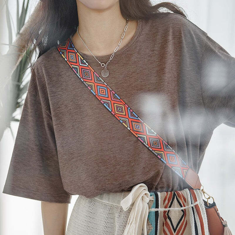 馬登女裝 美式休閒T恤純色落肩寬鬆基礎款短袖薄款透氣上衣