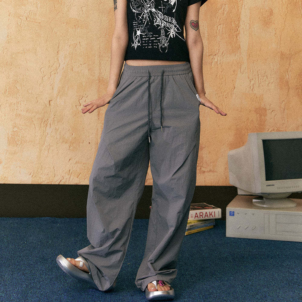 美式復古傘兵工裝褲女夏季速幹街頭寬鬆休閒闊腿拖地褲