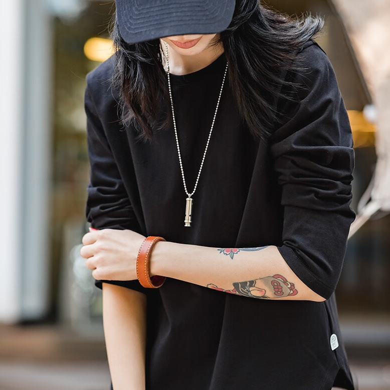 馬登女裝 雙紗純棉T恤女微落肩圓領衛衣春秋學生基礎款打底衫