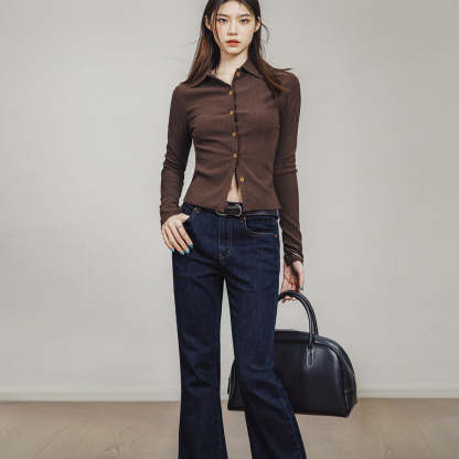 馬登女裝 深色微胖梨形身材喇叭褲顯瘦微喇牛仔褲加長馬蹄褲子女