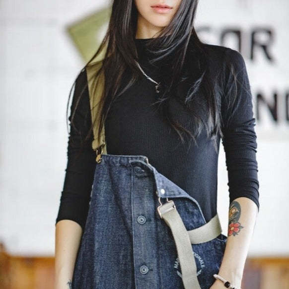 馬登女裝 美式休閒半高領純色打底衫內搭女修身長袖T恤