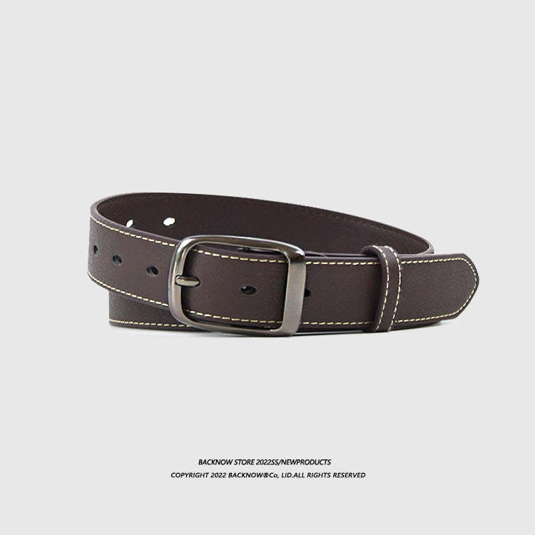 明線黑色皮帶方扣腰帶女牛仔褲時尚簡約ins褲帶