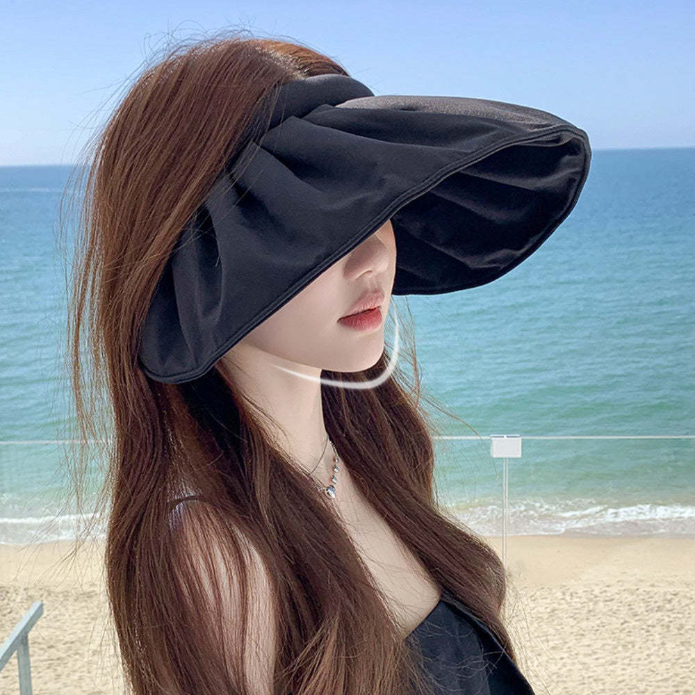 UPF50+貝殼防曬帽女夏季防紫外線太陽帽空頂發箍遮陽帽大帽檐騎行