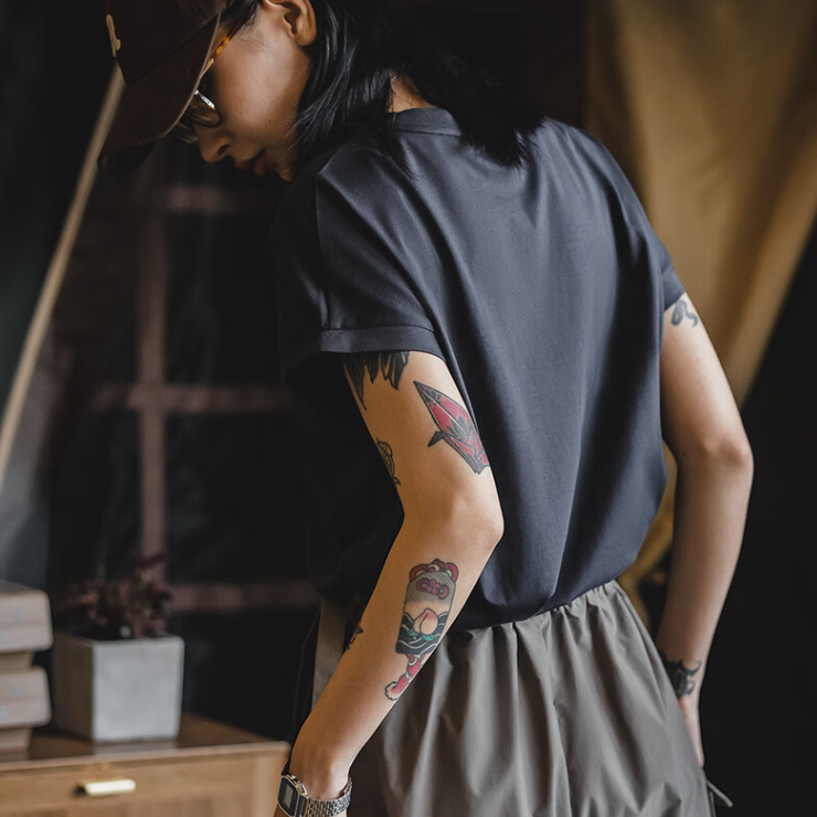 馬登女裝 冰絲上衣落肩基礎鹽系短袖夏凉感打底衫薄款寬鬆圓領T恤