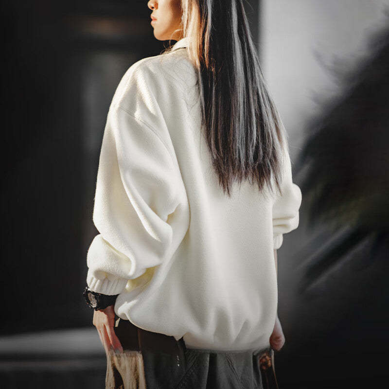 馬登女裝 美式立領搖粒絨衛衣秋冬慵懶風oversize寬鬆長袖上衣